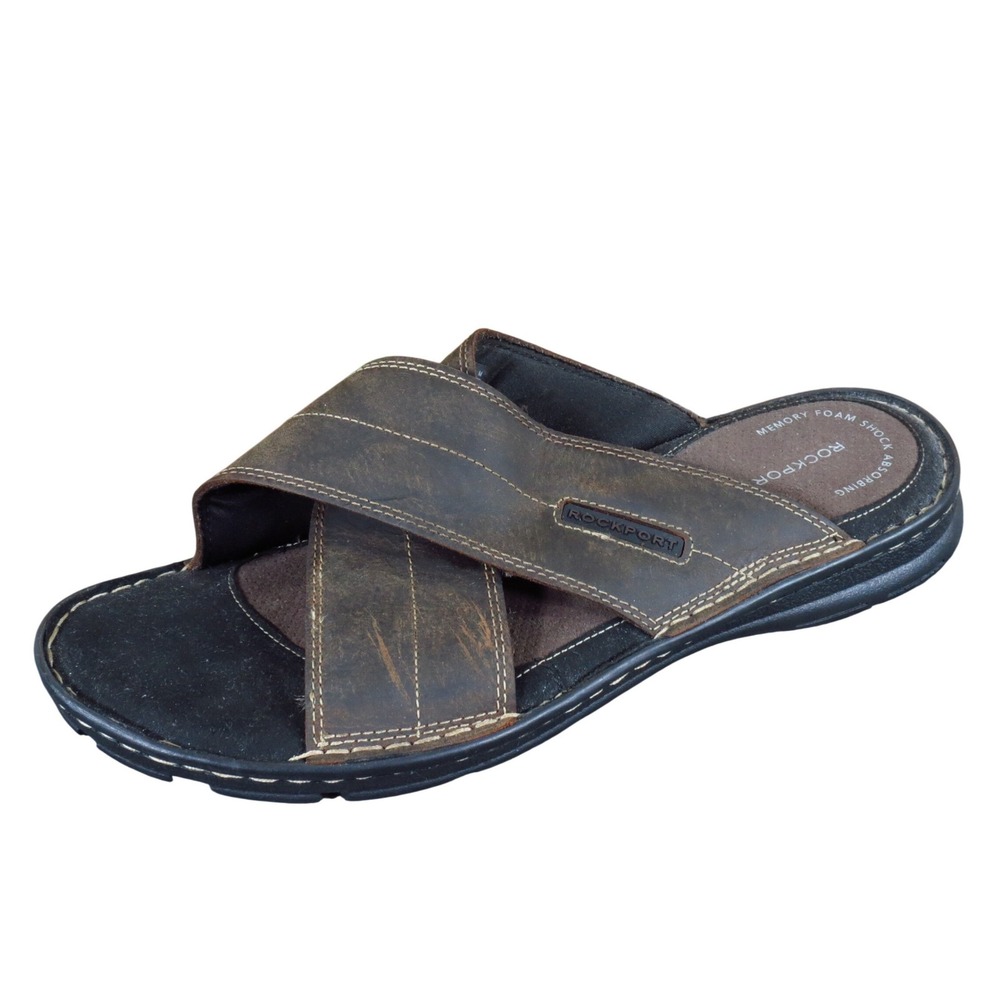 Rockport Darwyn X-Band Mens Slide Sandals‎ Size 12 Casual Comfort Brown Leather